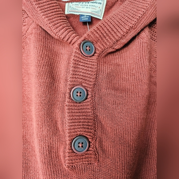 Flag & Anthem Men's Rust Red Knit Hooded Sweater Henley Cotton Pocket SMALL - Picture 2 of 6